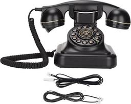Retro telefonas su rinkimu, senovinis fiksuotojo ryšio telefonas, klasikinis laidinis senamadiškas senovinis Europos stalo telefonas, skirtas biuro kavinei, barui, miegamajam dekoruoti