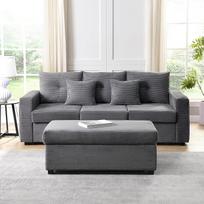 REXO [LED sofų derinys] 3 vietų sofa su debesų formos sėdyne + per didelis nuimamas pufas, didelės apkrovos moduliniai L formos svetainės baldai
