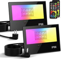 RGB LED lauko prožektorius su nuotolinio valdymo pulteliu, 2 vnt. RGBW 5000 LM reguliuojamų spalvų lauko prožektorius 3000 K šiltos baltos spalvos prožektorius, keičiantis spalvas, apšvietimas, sodo prožektorius, atsparus vandeniui IP66