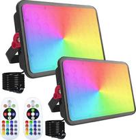 RGB LED prožektorius 100 W, 2 RGB spindulių su nuotolinio valdymo pulteliu, IP66 vandeniui atsparus RGB prožektorius, keičiantis spalvas, reguliuojamas sodo apšvietimas, sodo, vakarėlių, Helovino, medžio nuotaikos šviesa