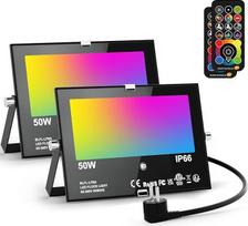 RGB LED prožektorius lauko 50 W prožektorius su nuotolinio valdymo pulteliu, 120 spalvų, 5 režimai, spalvą keičiantis prožektorius, vidaus LED, 5000 lm, vėsiai baltas, IP66 vandeniui atsparus lauko prožektorius sodui, kiemui, garažui, koridoriui - 2 vnt.