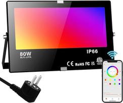 RGB LED prožektorius lauke 80 W "Bluetooth" programėlės valdymo prožektorius lauke 2700 K ir milijonas spalvų reguliuojamas išmanusis prožektorius IP66 vandeniui atsparus lauko prožektorius sodo nuotaikos žibintai 1