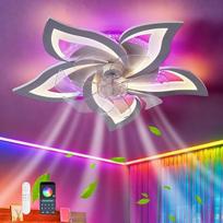 RGB lempa su ventiliatoriumi Tylus šiuolaikinis reguliuojamas LED lubų apšvietimas su ventiliatoriumi DC grįžtamasis 6 jungčių lubų ventiliatoriaus šviestuvas ir nuotolinio valdymo pultas miegamajam Svetainė Balta