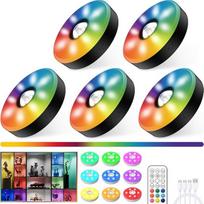 RGB spintos apšvietimas su nuotolinio valdymo pulteliu, 15 spalvų LED spintos apšvietimas, magnetinis reguliuojamas LED apšvietimas, belaidis vitrinos apšvietimas su laiko nustatymo funkcija (juodas, 5 vnt.)