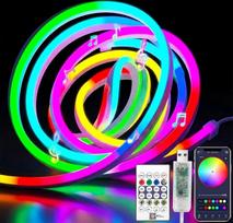 RGBIC neoninė LED juosta, 10 m, 5 V USB juosta su valdymu per programėlę ir nuotolinio valdymo pultu