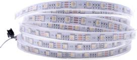 RGBWW DC12V SK6812 (panašus į WS2812B) 5 m, 60 LED/pikselių/m, 300 atskirai valdomų LED, lanksti, 4 spalvos viename LED, „Dream Colour“ LED juosta, neatsparus vandeniui, IP67 (12 V, 5 m, SK6812, RGBWW, balta plokštė, IP67)