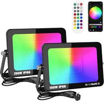 RIGIDON 2 x 150 W RGB LED prožektorių programėlės valdymas, 15000 LM RGBW spalvų keitimo prožektorius, išmanusis reguliuojamas laikmatis, spalvingas prožektoriaus šviestuvas vakarėliui, sodui, medžiui, kraštovaizdžiui, diskotekoms,