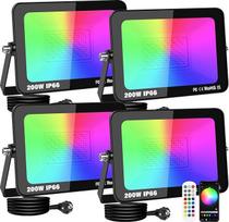 RIGIDON 4 x RGB prožektoriai, 200 W, išmanusis LED prožektorius, lauko prožektorius, spalvą keičiantis prožektorius, programėlės valdymas, reguliuojamas atmosferos apšvietimas, atsparus vandeniui, skirtas dekoratyviniams medžiams, kraštovaizdžiui, sodo pr
