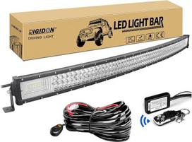 RIGIDON lenkta LED šviesos juosta automobiliui su 12 V laidų komplektu, 50 colių 127 cm 648 W bekelės apšvietimo LED juosta automobiliui SUV ATV, UTV, sunkvežimiui 4 x 4, transporto priemonėms, 6000 K balta LED darbo šviesa