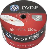 Ritė su 50 „HP Logo“ prekės ženklo DVD-R diskų, 4,7GB, 16X (50 vnt. 120 min. įrašomųjų DVD diskų, supakuotų į didelę ritę)