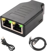 RJ45 Ethernet jungtis, 1 į 2 tinklo adapteris (skirtas vienu metu naudoti 2 įrenginiams) – 1 Ethernet tinklo prailginimo adapteris su dviem „moteriškomis“ jungtimis, skirtas Cat 7/Cat 6/Cat 5/Cat 5e kabeliams