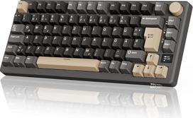 RK ROYAL KLUDGE M75 žaidimų klaviatūra, belaidė, 75 % TKL mechaninė klaviatūra, RGB, 2,4 GHz belaidis ryšys / „Bluetooth“ / USB-C, QWERTZ išdėstymas su „OLED“ išmaniuoju ekranu ir mygtuku, „Hot-Swappable“ raudonieji jungikliai, pilka