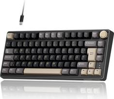 RK ROYAL KLUDGE R75 mechaninės klaviatūros laidas, žaidimų klaviatūra 75 % QWERTZ RGB, mechaninė klaviatūra su tarpikliais ir CNC mygtukais, PBT MDA klavišų dangteliai, „Hot Swap“ funkcija, linijiniai „Creamy“ jungikliai, juoda