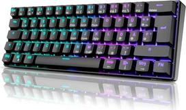 RK ROYAL KLUDGE RK61 RGB 60 % mechaninė žaidimų klaviatūra, belaidė/laidinė „Bluetooth“ klaviatūra su „Hot Swap“ funkciją palaikančiais „Clicky Blue“ jungikliais, suderinama su įvairiais įrenginiais, juoda (QWERTZ)