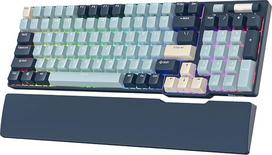 RK ROYAL KLUDGE RK96 RGB riboto tiražo, 90 % dydžio, 96 klavišų, trijų režimų, „Bluetooth 5.0“/2,4 GHz/USB-C, „Hot-Swap“ mechaninė klaviatūra su programine įranga ir galingu akumuliatoriumi, „RK Yellow“ jungikliai, miško mėlyna spalva, QWERTY išdėstymas