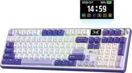RK ROYAL KLUDGE S104 QWERTY belaidė mechaninė klaviatūra su ekranu | 101 klavišas, pilno dydžio RGB žaidimų klaviatūra, 8000 mAh baterija, trys veikimo režimai: „Bluetooth“ / 2,4 GHz / USB-C, „Hot Swap“ linijiniai jungikliai
