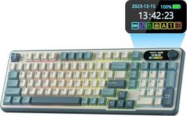 RK ROYAL KLUDGE S98 mechaninė klaviatūra su išmaniuoju ekranu ir mygtuku, 96 % dydžio belaidė mechaninė klaviatūra su viršutiniu klavišų išdėstymu, palaikanti BT/2,4 G/USB-C, programine įranga, leidžiančia keisti klavišus neatsijungiant, patikima baterija