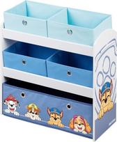 roba "Paw Patrol" medinė žaidimų lentyna - žaislų lentyna su 5 dėžutėmis - Montessori laikymo lentyna berniukams ir mergaitėms - balta/pilka