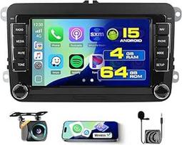 Roinvou 4+64G Android 15 automobilinis radijas VW Golf 5 6 Passat Polo Tiguan Touran Caddy Skoda Belaidis CarPlay Android automobilis, ekranas 7 colių automobilinis radijas Bluetooth Mirror Link navigacija GPS 32EQ WiFi FM/RDS SWC