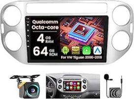 Roinvou Android 15 Qualcomm 8 Core 4+64G automobilinis radijas VW Tiguan 2006-2016, 9 colių jutiklinis ekranas Radijas CarPlay Android Automobilis Bluetooth WiFi GPS FM/RDS DSP 3D automobilio modelis Vitrina SWC Galinio vaizdo kamera