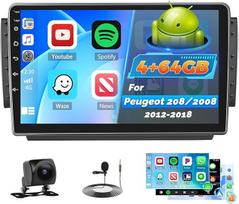 Roinvou 4+64G automobilinis radijo imtuvas "Android", skirtas "Peugeot 208/2008" 2012-2018 m., belaidis "Carplay Android" automobiliams, radijo imtuvas su jutikliniu ekranu, 10,1 colio ekranas, WiFi, GPS, "Bluetooth", 32EQ, FM/RDS, SWC, atbulinės eigos ka