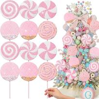 Roowest 12 vienetų 35,5 cm pastelinių didelių saldainių Kalėdų dekoracijos Milžiniškas saldainis saldainių dekoracijos su lazdelėmis Macaron pipirmėčių Kalėdų dekoracijos