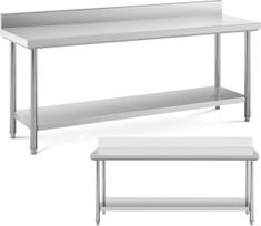 Royal Catering Nerūdijančio plieno sieninis stalviršis su apvadu ir lentyna 200x60 cm