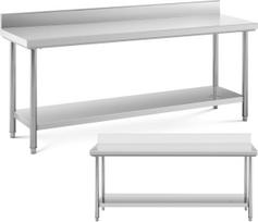 Royal Catering Nerūdijančio plieno sieninis stalviršis su apvadu ir lentyna 200x60 cm