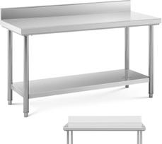 Royal Catering Prie sienos montuojamas nerūdijančio plieno darbo stalas su apvadu ir lentyna, 150x60 cm