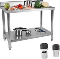 Royal Catering Virtuvinis stalas nerūdijančio plieno stalviršis su apvadu ir apatine lentyna 120x60cm