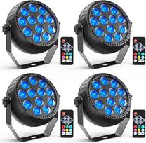 Rtktoup 4pcs Rechargeable RGB LED Par Headlight, 12 LED Spotlight Battery with Remote Control Party Light Stage Light for Party Bar Stage DJ Disco Wedding Halloween Christmas