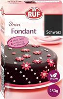 RUF Fondantas juodas, tinka figūroms, gėlėms ir raidėms formuoti, modeliavimo fondantas, valcuotas fondantas, be palmių aliejaus, be glitimo ir veganiškas, 250 g (1 pakuotė)