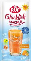 RUF „Glücklichmacher“ – lengvai tirpstantis mangų ir pasifloros vaisių gėrimo milteliai su mangais, pasifloros vaisiais ir vitaminu C, veganiški, tropinių vaisių skonis, puikiai tinka kokteiliams, dubenėliams ir kokteiliams