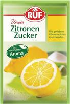RUF „Lemon Sugar“ – aromatizuotas cukrus su natūraliu citrinų aromatu, primenantis tarkuotą citrinos žievelę, be glitimo, tinkamas veganams, 3 x 10 g