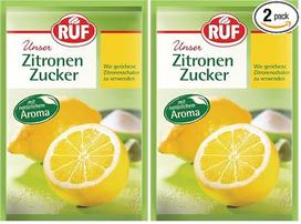 RUF „Lemon Sugar“ – aromatizuotas cukrus su natūraliu citrinų aromatu, naudojamas kaip tarkuota citrinos žievelė, be glitimo, tinkamas veganams, 3 x 10 g (2 vnt. pakuotė)