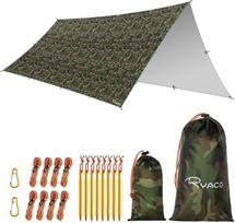 RYACO tentas 3 x 5 m – neperšlampamas palapinės tentas, ultralengvas, su kilpomis + 6 vinimis + 6 virvėmis, apsauganti nuo UV spindulių, sniego ir lietaus, lengva, kompaktiška, skirta hamakams, kempingui, žygiams, piknikams, kelionėms ir kitoms lauko veik