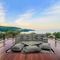 Rytietiška poilsio zona, terasos paletė-sofa, rytietiška sofa, sėdimoji pagalvėlė, marokietiška sofa, „Sark Kösesi“, arabietiška sėdimoji pagalvėlė