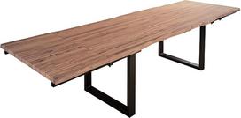 SAM Barcelona valgomojo stalas 220 (320) x 100 cm, akacijos medžio, „Stone Tree Edge U Black“ | „Wane“ stalas iš masyvios akacijos medienos, akmens spalvos, išsiskleidžiamas, komplekte yra 2 prijungiamosios plokštės 50 x 100 cm, metalinis rėmas