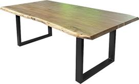 SAM Cali valgomojo stalas 180 x 90 cm Natūralios spalvos akacijos mediena U-formos metalinis rėmas juodas Dvigubos briaunos 25 + 25 mm