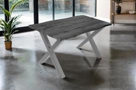 SAM Josy valgomojo stalas 120 x 80 cm, medžio imitacija, pilkos spalvos, sidabrinis X formos rėmas | 40 mm storio stalviršis su natūraliai apipjaustytais kraštais, metalinis rėmas, valgomojo ir virtuvės stalas