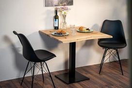 SAM Iris Bistro stalas, Akacijų medžio masyvas + natūralios spalvos, tikrasis banguotasis stalas, banguotasis stalas su geležine kojele, juodas, stalas-kolona / valgomojo stalas 80 x 80 cm