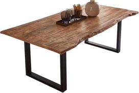 SAM Norina valgomojo stalas 220 x 100 cm Mangmedžio masyvo, lakuotas ir natūralios spalvos, lakuotas stalas su U formos metaliniu rėmeliu, matinės juodos spalvos, su tikrais lakuotais kraštais