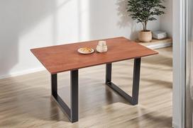 SAM Porto valgomojo stalas, 160 x 85 cm, akacijos medžio masyvas + riešutmedžio spalva, valgomojo stalas tiesiais kraštais, medinis stalas su juodu U formos rėmu, pramoninis dizainas, 26 mm stalviršis