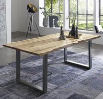 SAM Quintus Real Tree Edge Akacijų medienos valgomojo stalas su metalinėmis kojelėmis Akacija