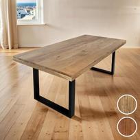 SAM Rio valgomojo stalas 280 x 100 cm, natūralios spalvos akacijos mediena, tiesūs kraštai, U formos rėmas, juodos spalvos | Valgomojo stalas, masyvi akacijos mediena, natūralios spalvos, metalinis rėmas