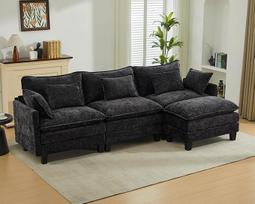 SAMERY kampinė sofa Modulinė sofa L formos sofa su minkštasuoliu Didelė sofa 3 sėdimos vietos Gyvenamasis kraštovaizdis L formos kampinė sofa lova Gyvenamasis kambarys Miegamojo kambario butas Baldai su 5 pagalvėlėmis ir dvigubomis sėdynių pagalvėlėmis
