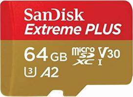 SANDISK – „Extreme Plus“ MicroSDXC kortelės, 64GB + SD adapteris, 200MB/s, 90MB/s, A2, C10, V3