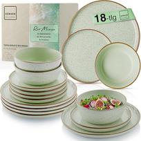 SÄNGER Rio Mint pietų servizas 18 dalių, akmens masės indų rinkinys 6 asmenims, 6 x vakarienės lėkštės, 6 x desertinės lėkštės, 6 x dubenys, indų rinkinys ir dubuo Mint Green Value Collection