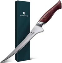 SANMEIHO OKINAWA serijos filė peilis 18 cm, aštrus mėsos iškaulinėjimo peilis, japoniškas 10Cr15Mov itin didelio anglies dvideginio plieno, profesionalus virtuvinis žuvies peilis su lanksčiais ašmenimis ir ergonomišku Pakka mediniu peiliu