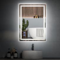 SANYCASA Vonios veidrodis su apšvietimu 50 x 70 cm sieninis veidrodis su jutikliniu jungikliu, apsaugančiu nuo rūko 3 šviesos spalvos, reguliuojamas, atminties funkcija, apsauganti nuo rūko